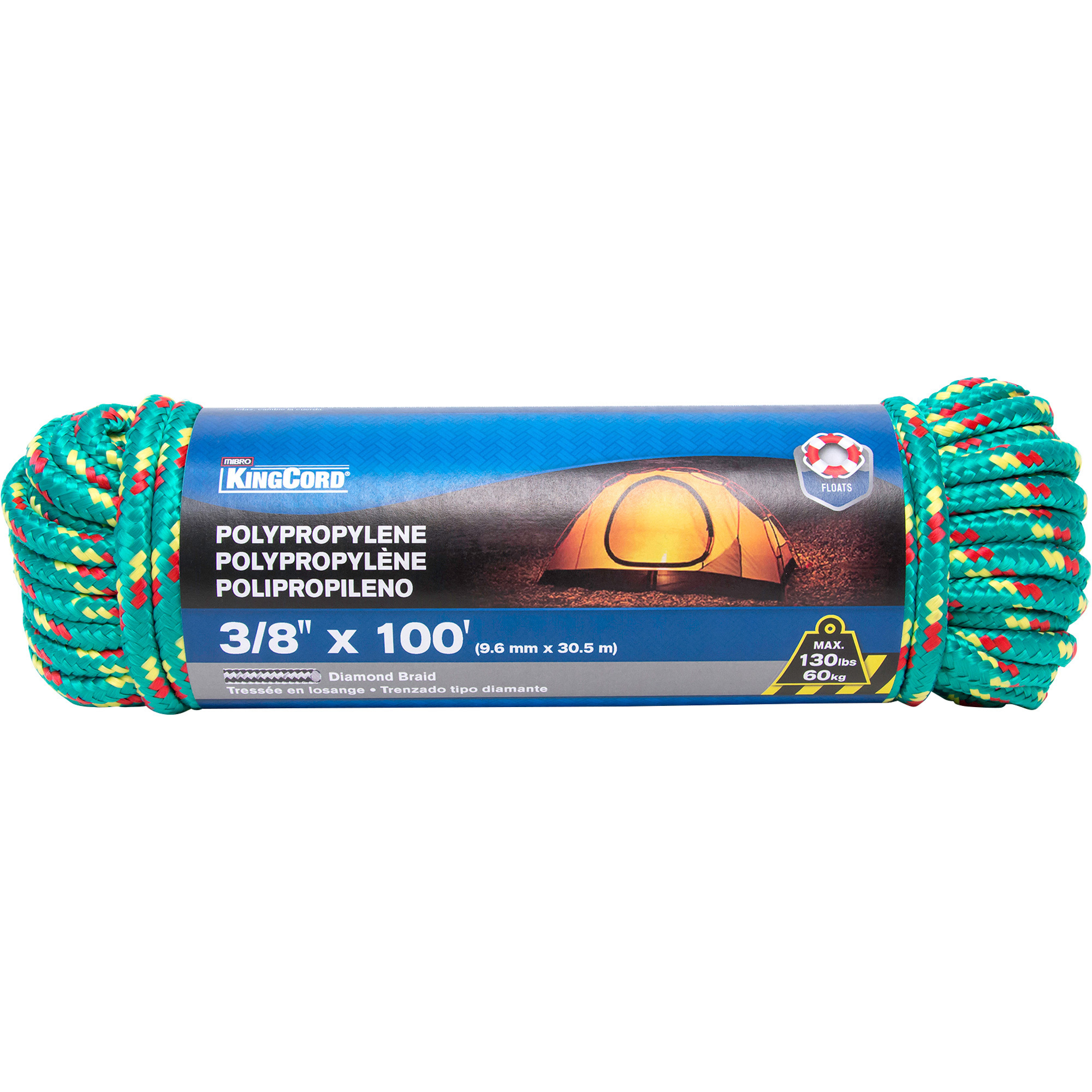 KingCord 3/8in. X 100ft. Polypropylene Diamond Braid Rope Northern Tool